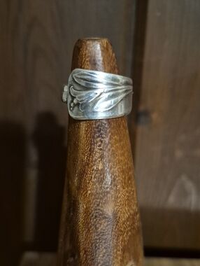 Silver Tone Floral Spoon Ring